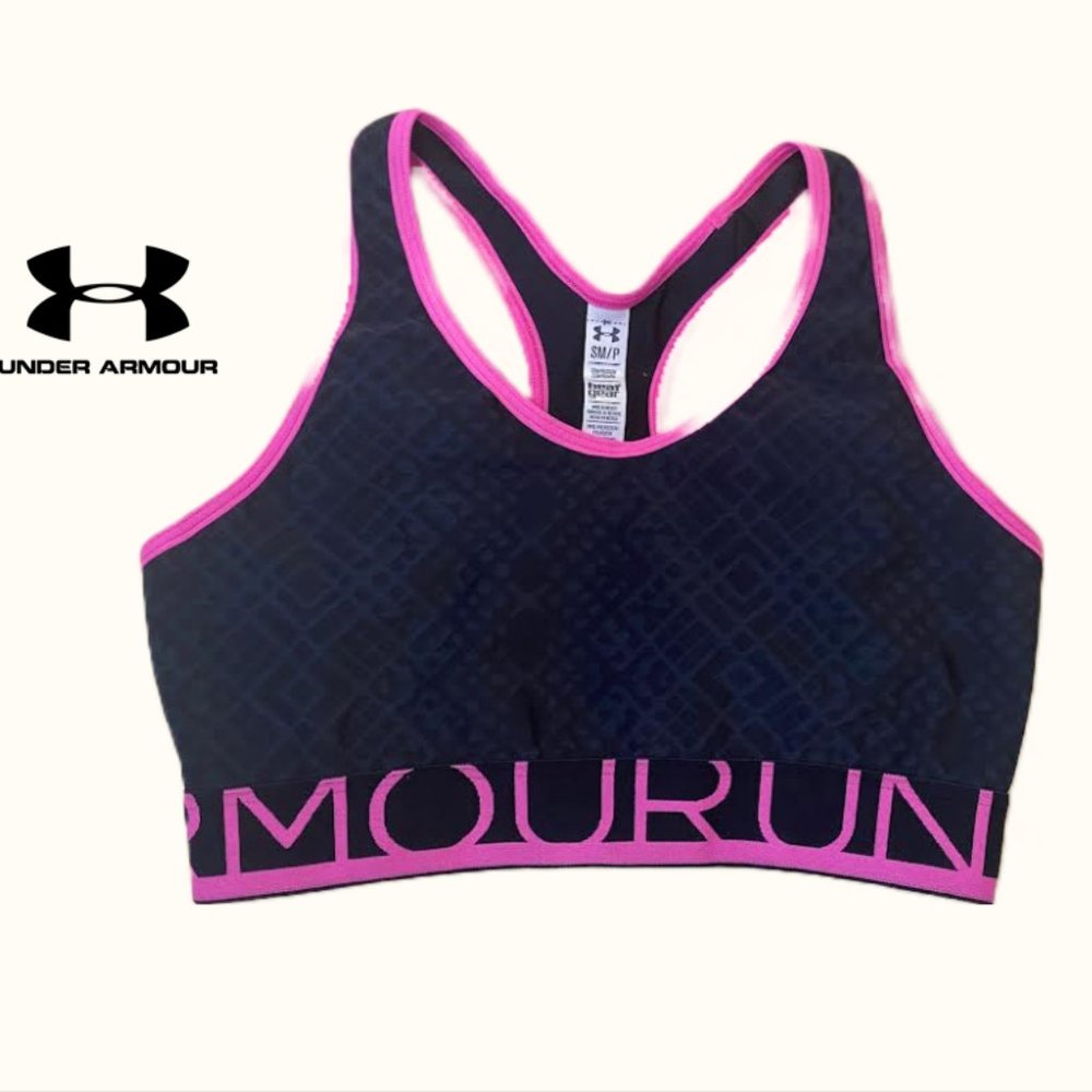 NWT UNDER ARMOUR Women UA Heatgear ALPHA Racerback Sports Bra Top Black & Pink